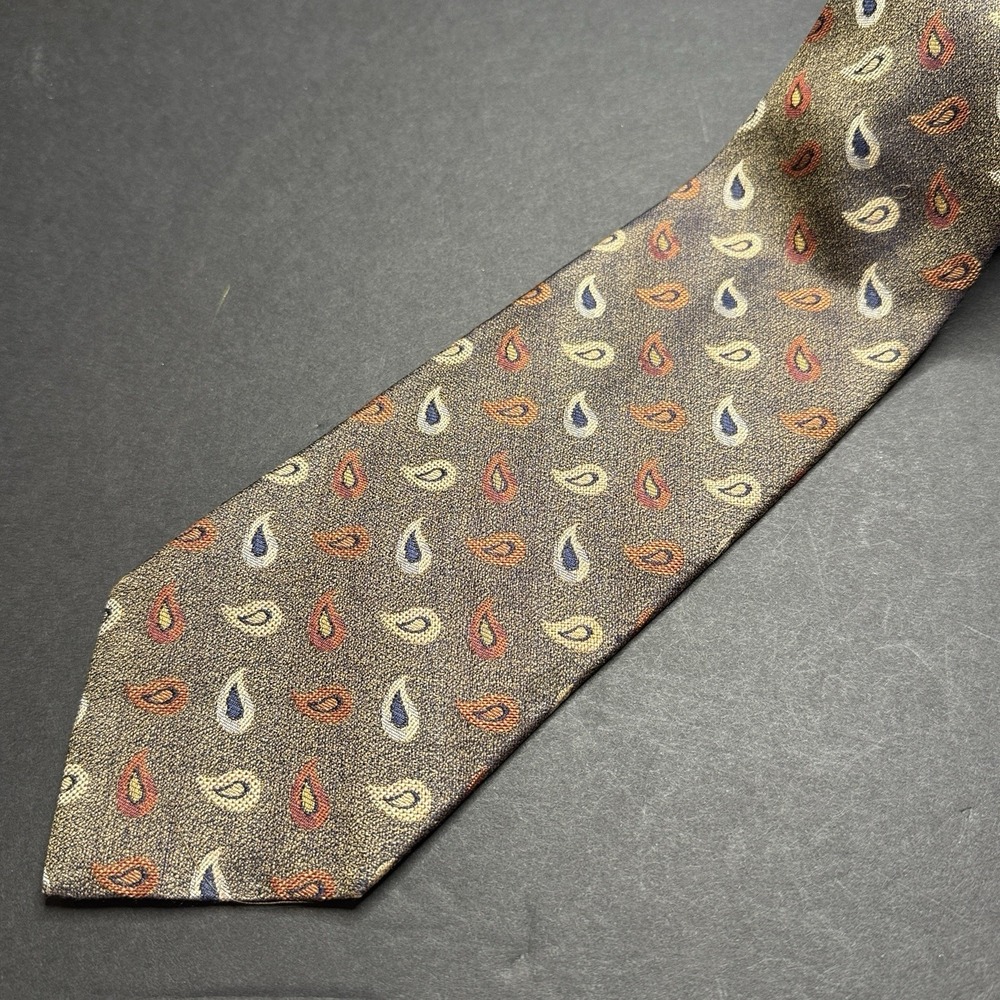 Carrot & Gibbs Beecroft & Bull Paisley Silk Tie Brown Handmade in USA Thick Knit